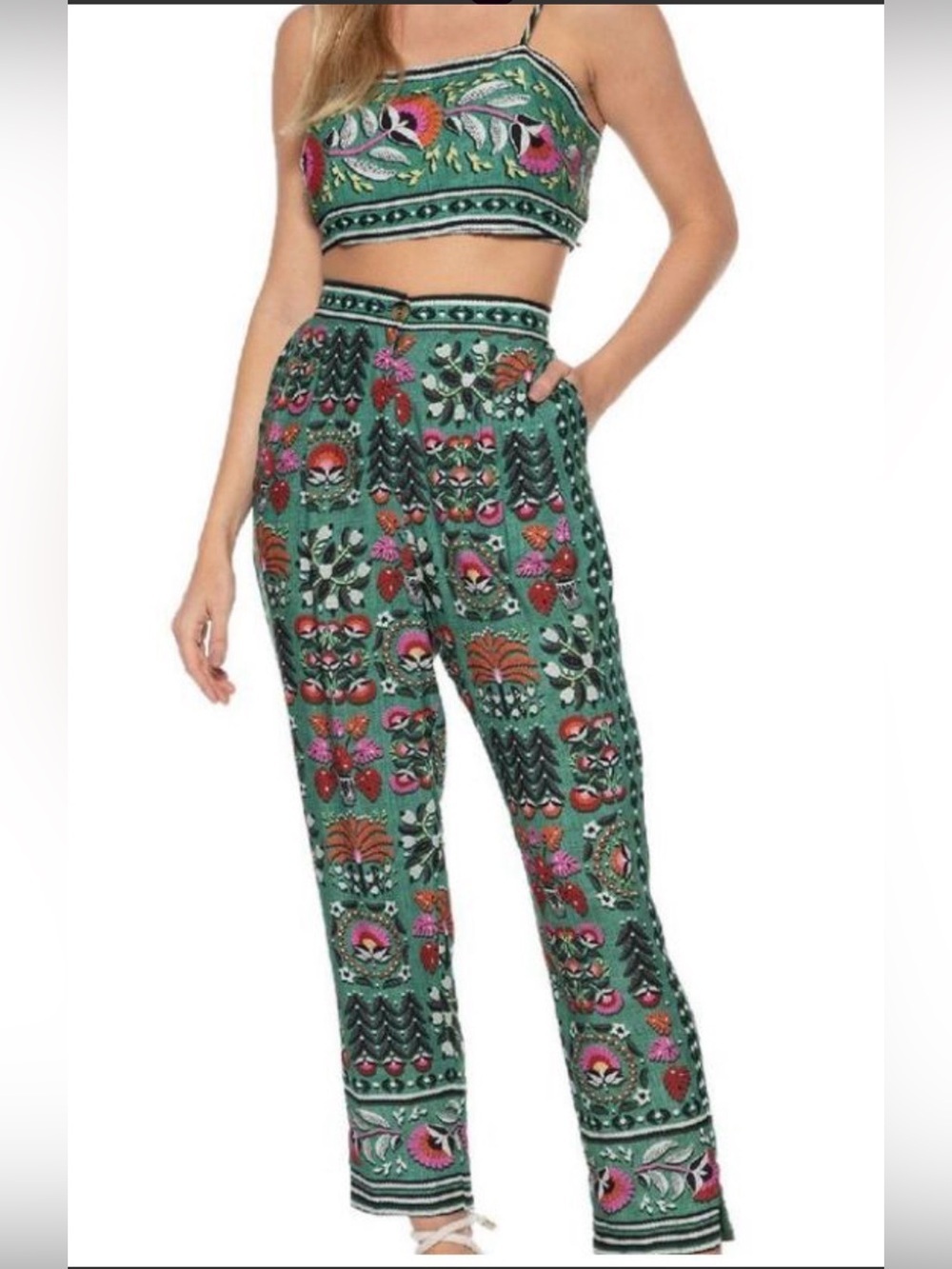 FARM Rio Printed Floral Summer Pants Festival Boho , Medium